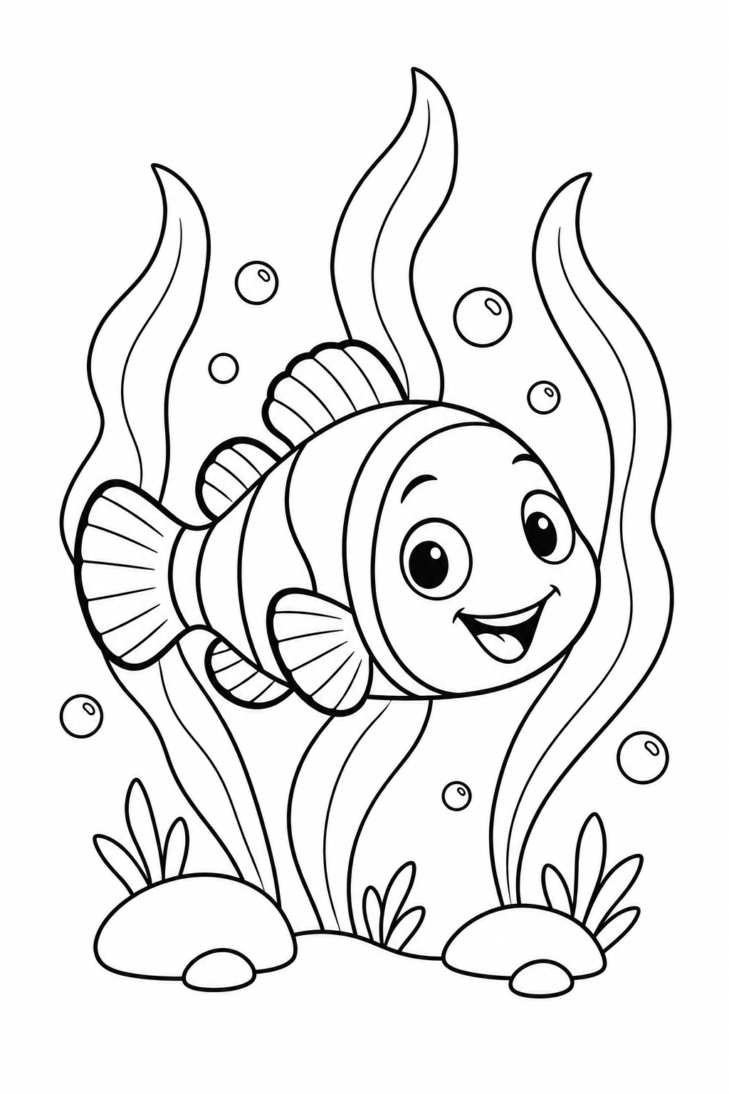 Coloriage Le poisson-clown dans la forêt d’herbes marines
