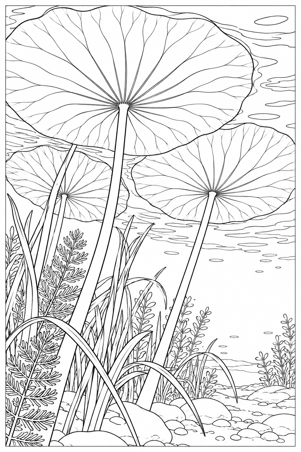Desenho de Folhas de lótus como guarda-chuvas para colorir