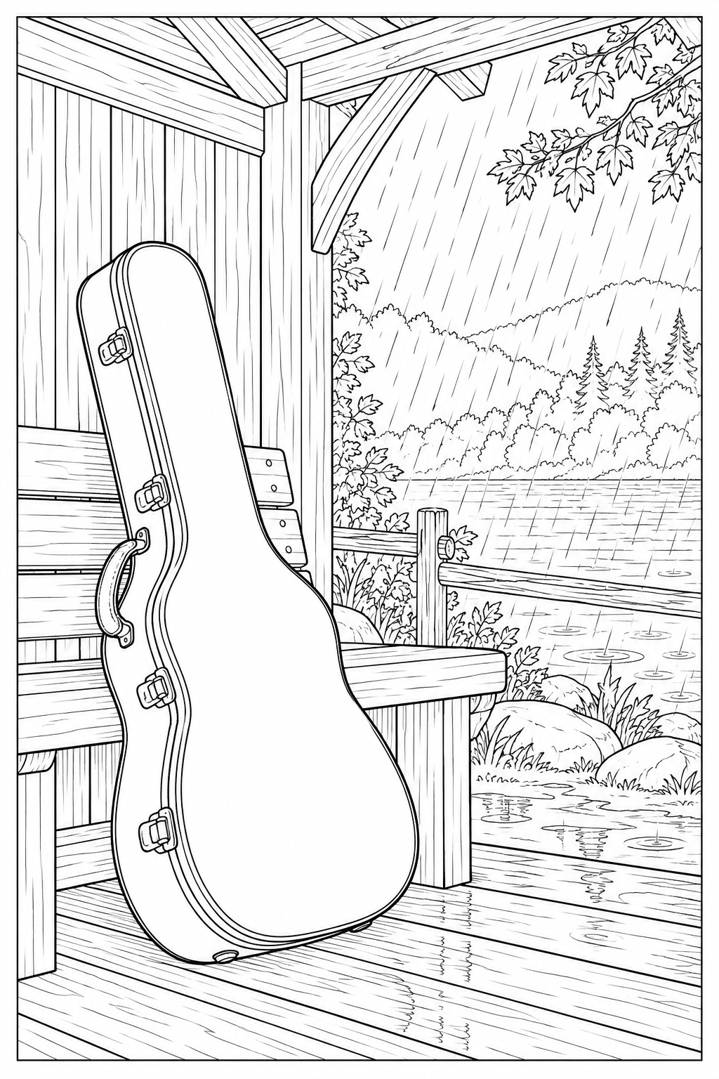 Dibujo de Estuche de guitarra resguardado de la lluvia para colorear
