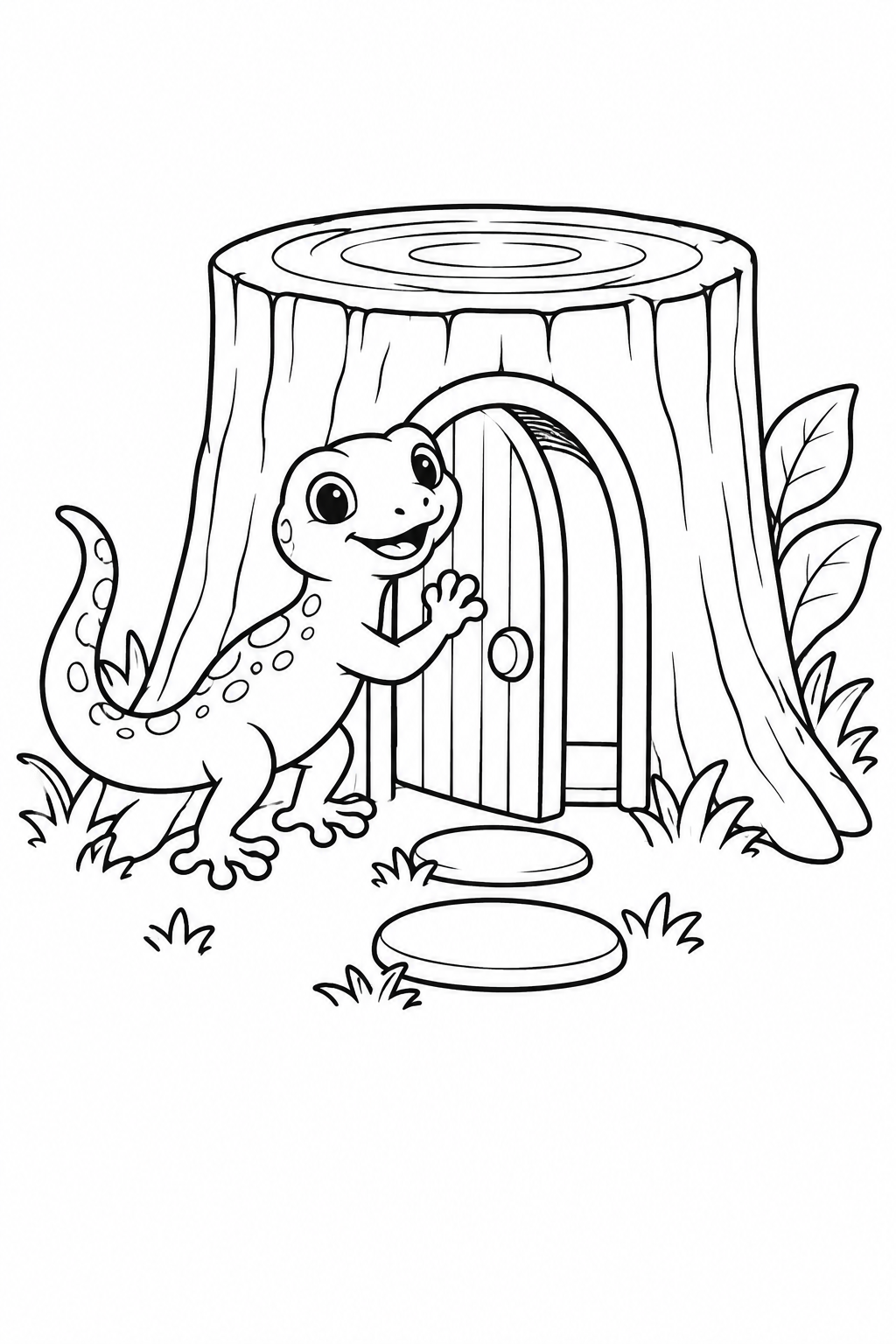 Coloriage Le gecko et la porte de la souche