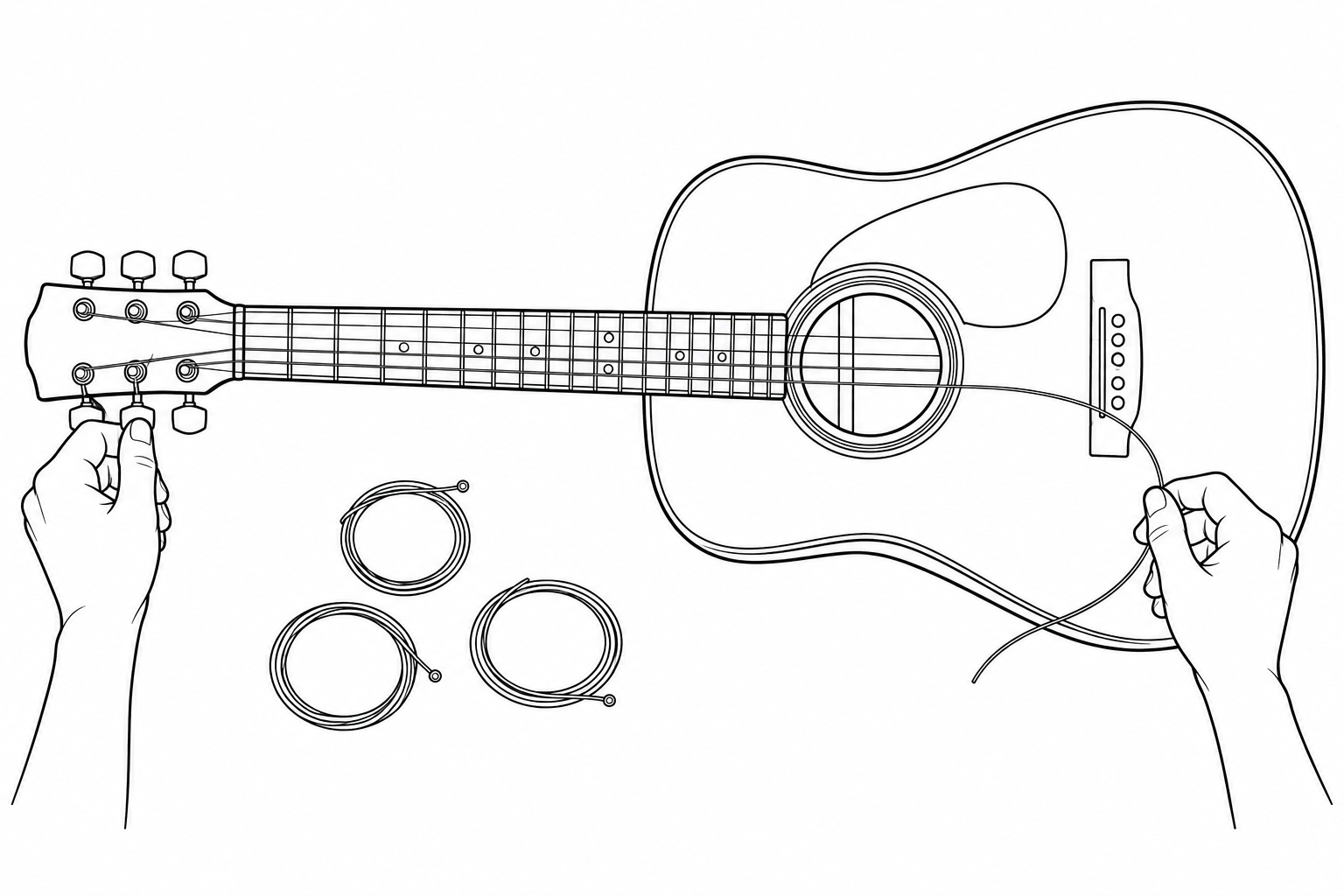 Coloriage Changement des cordes d’une guitare