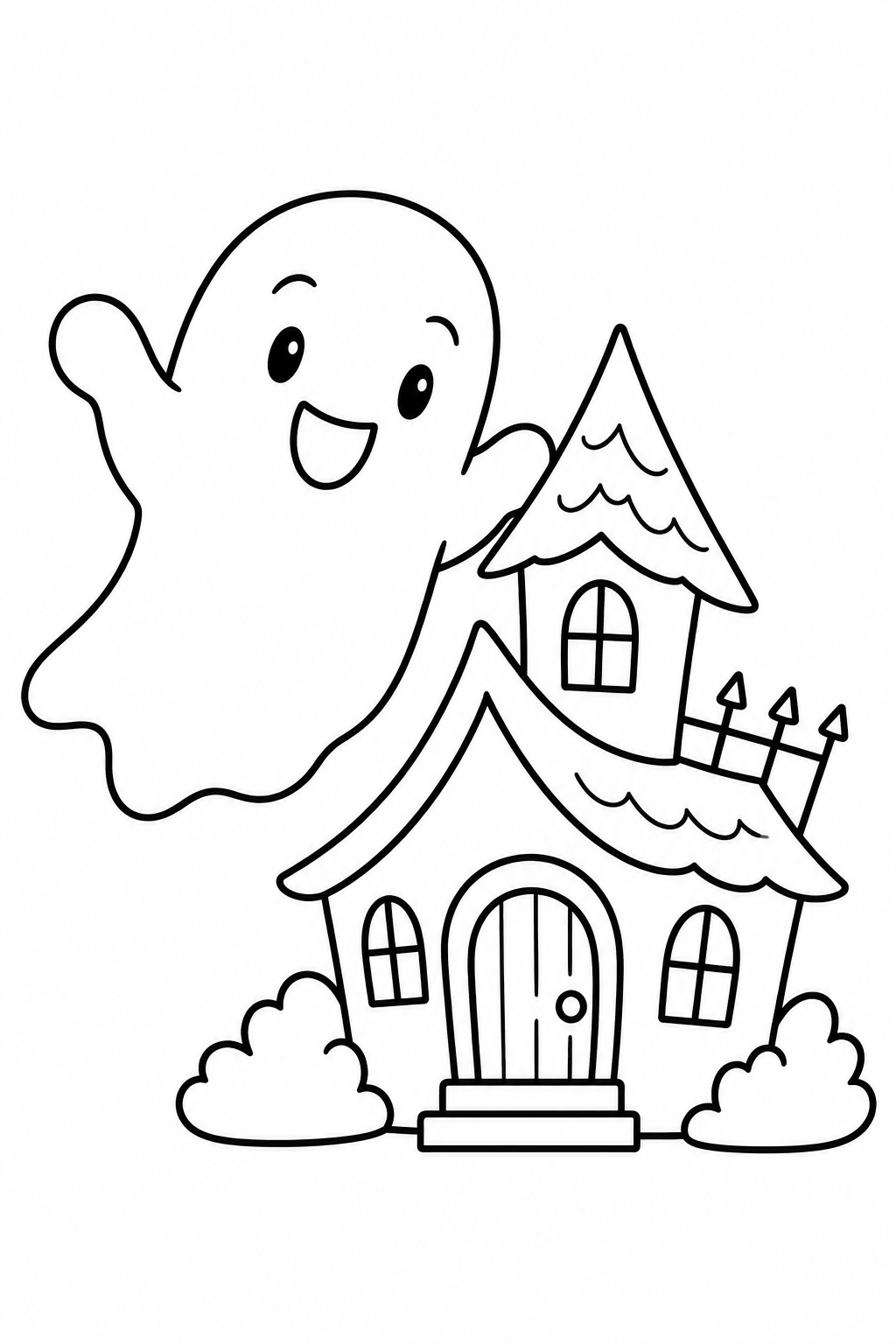 お化け屋敷とやさしいおばけの塗り絵