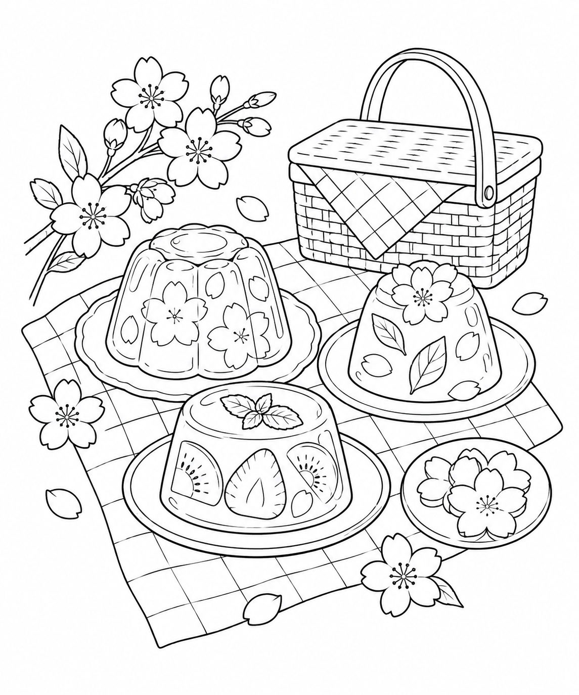 春色ゼリーのピクニックの塗り絵