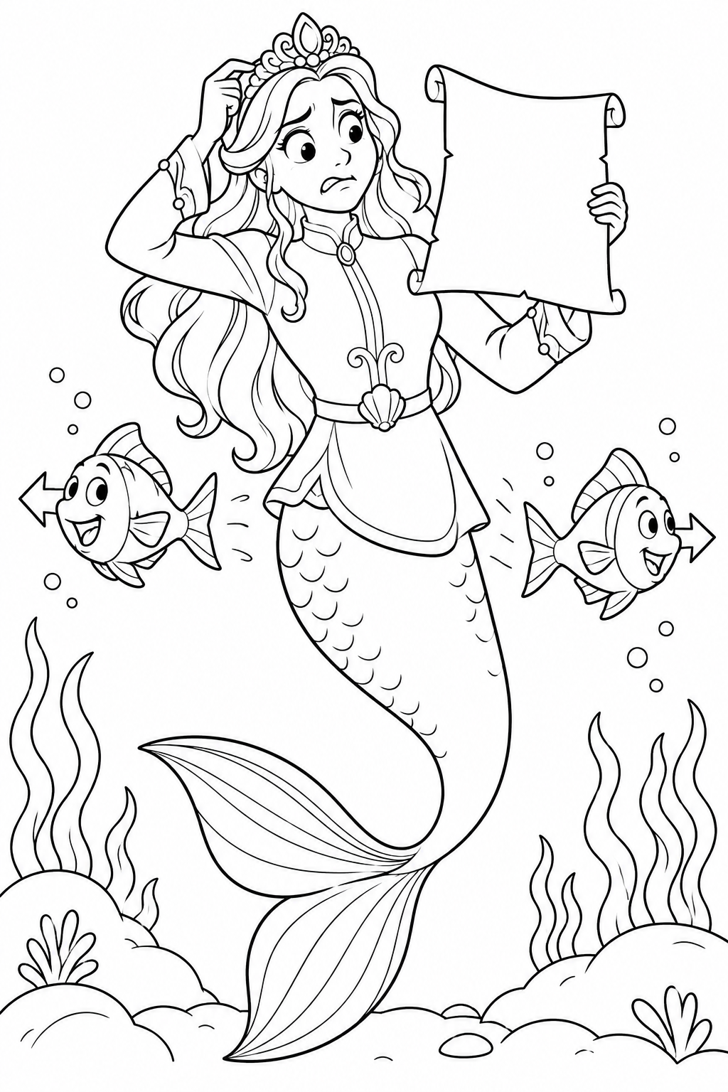 人魚姫:さかさま地図で迷子の相談の塗り絵