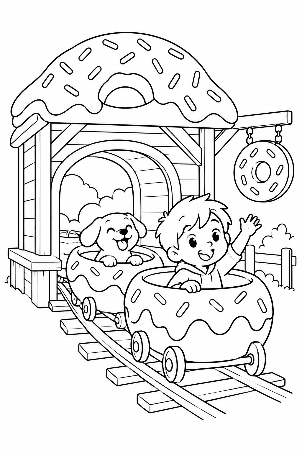 ドーナツのトロッコ駅の塗り絵