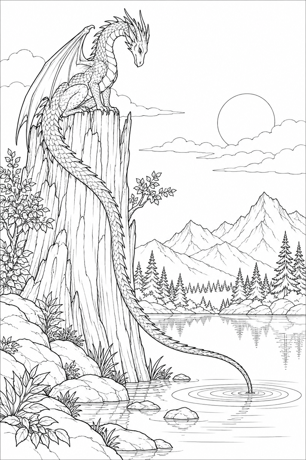 Dibujo de Dragón dibujando ondas con la cola para colorear