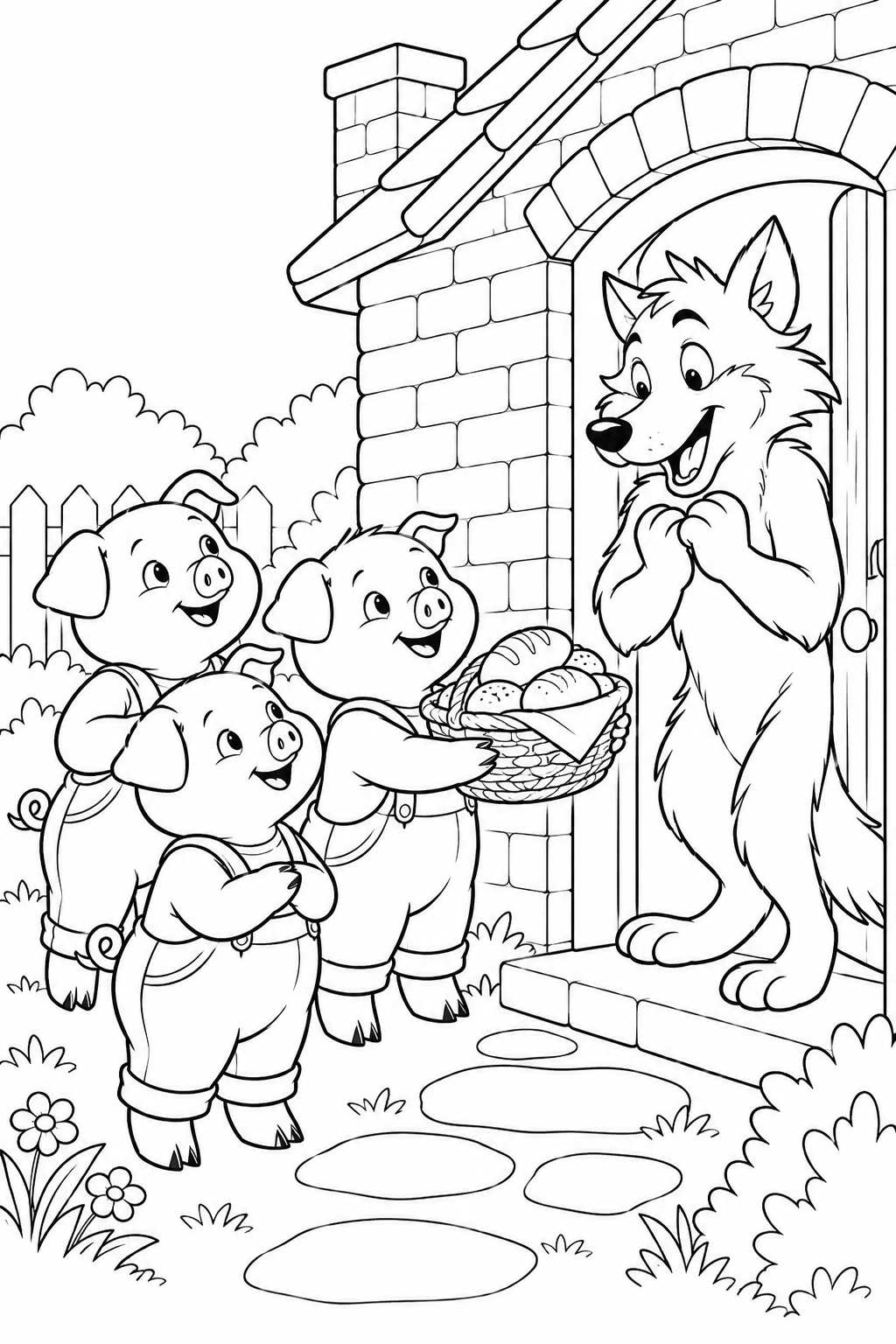 Coloriage Les Trois Petits Cochons: Du pain tout chaud pour le loup