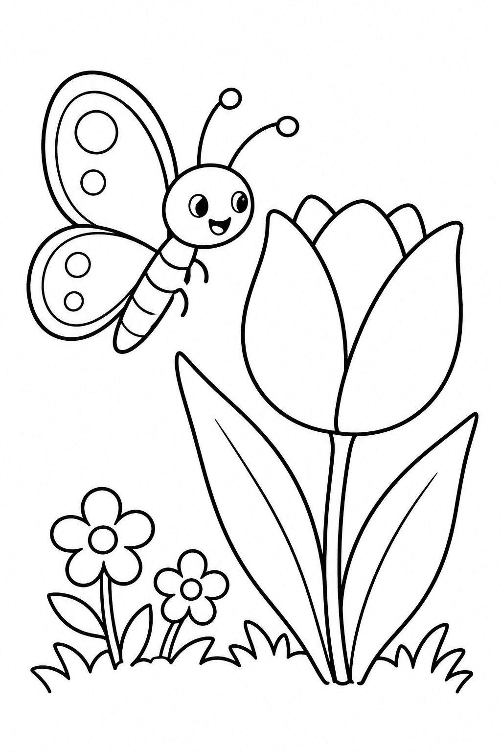 ちょうちょとチューリップの塗り絵