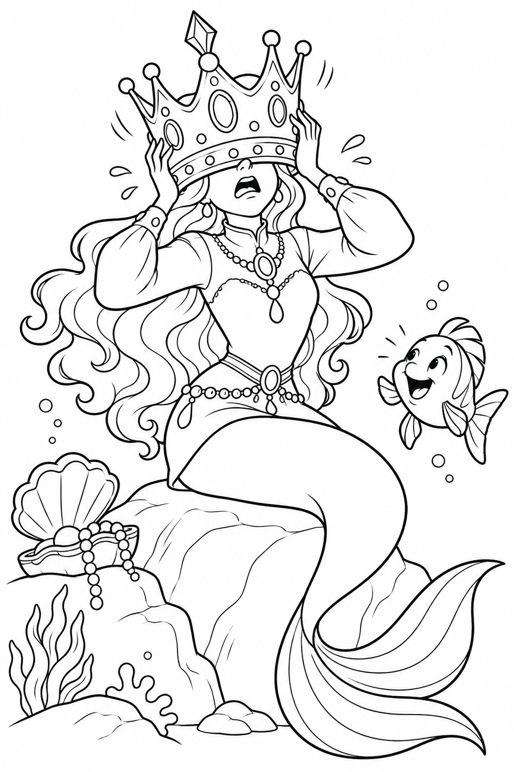 人魚姫:大きすぎる王冠で前が見えないの塗り絵