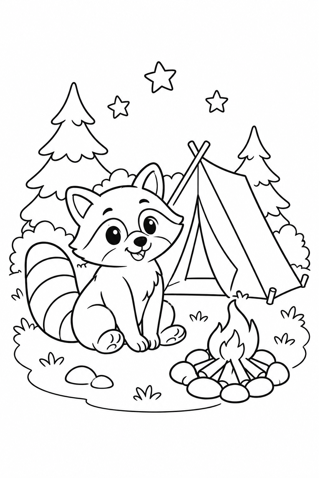 アライグマの星空キャンプの塗り絵