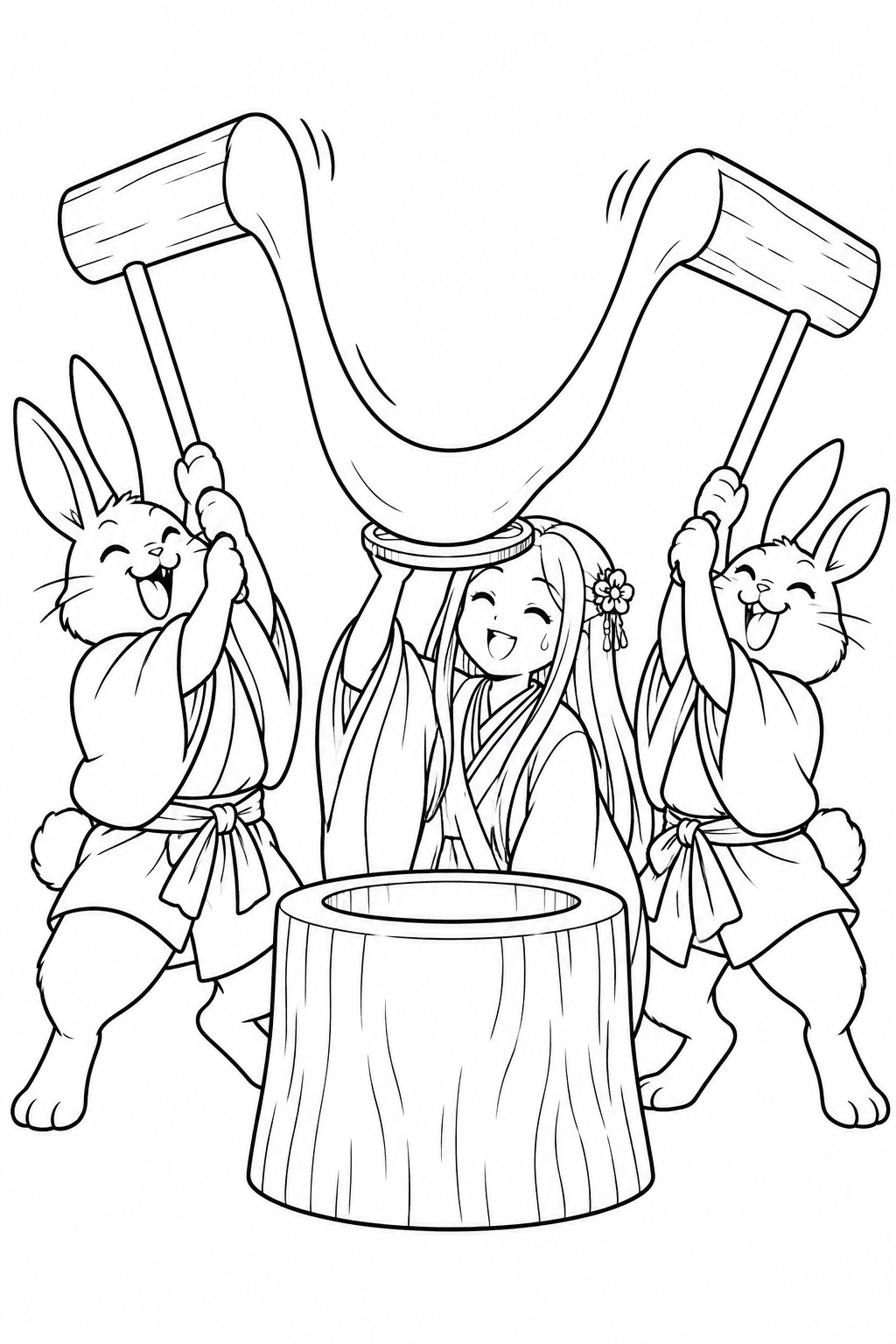 Dibujo de Kaguya y el mochi gigante de los conejos lunares para colorear