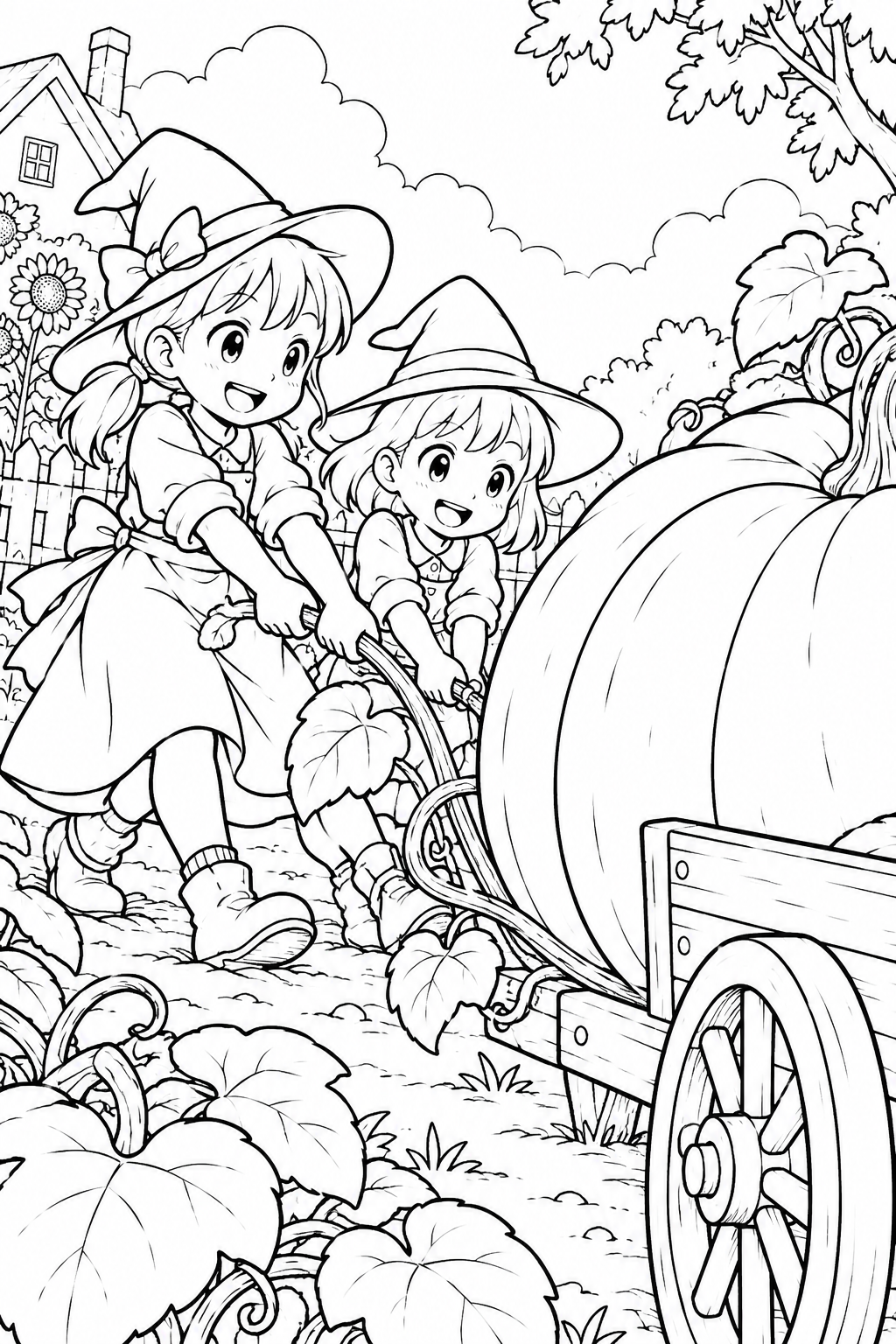 巨大かぼちゃの収穫の塗り絵