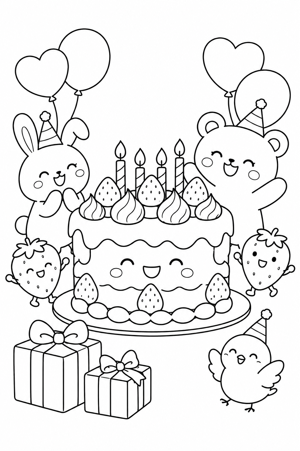 ショートケーキのお誕生日の塗り絵