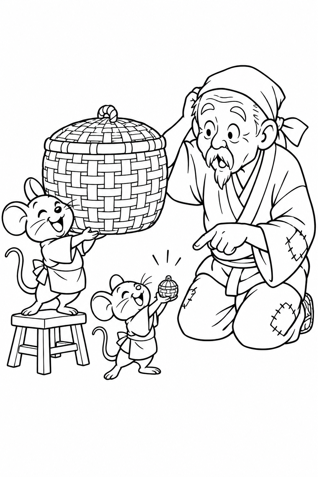 おむすびころりん・ギャグ:大きなつづらと小さなつづらの塗り絵