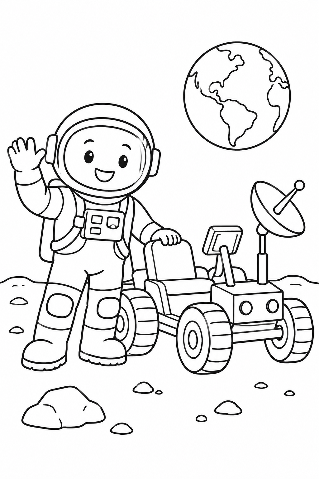 宇宙飛行士と月面車の塗り絵