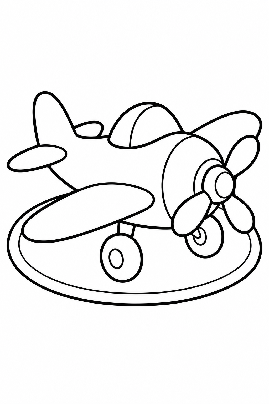 おもちゃのひこうきと丸いマットの塗り絵