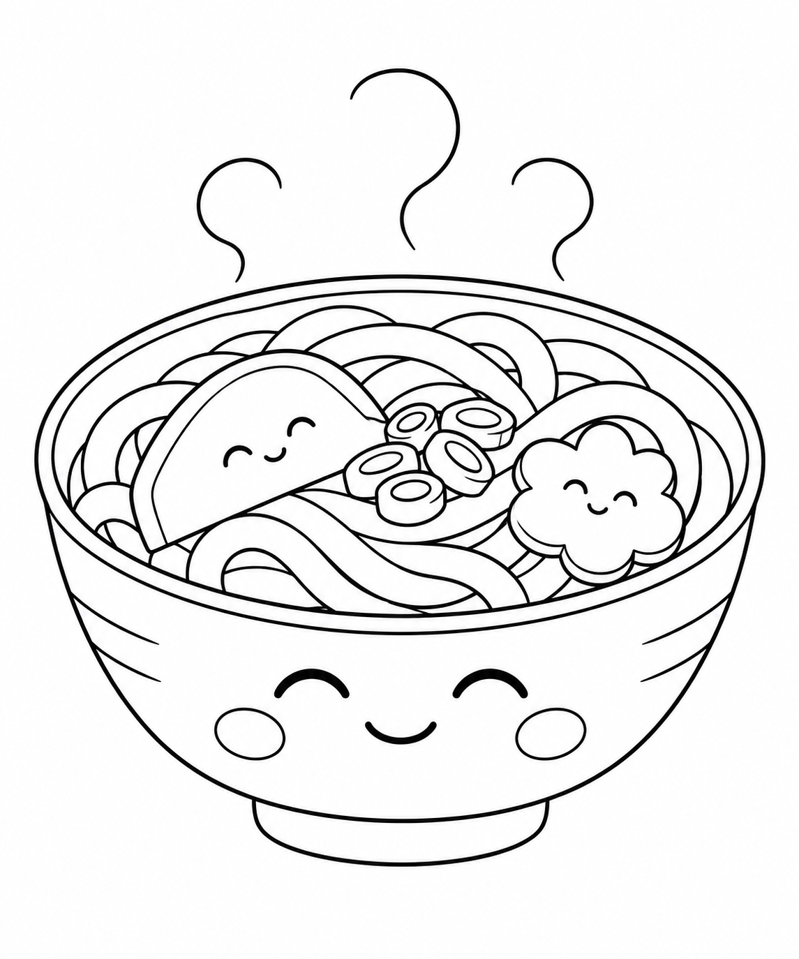 うどんどんぶりののんびり顔の塗り絵