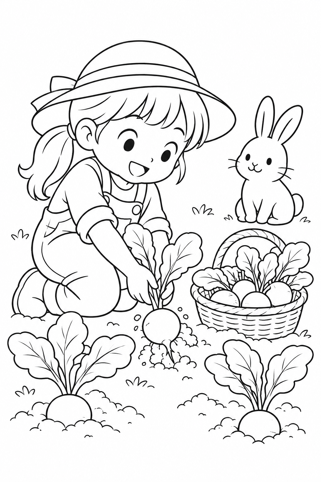 まるいラディッシュの収穫の塗り絵