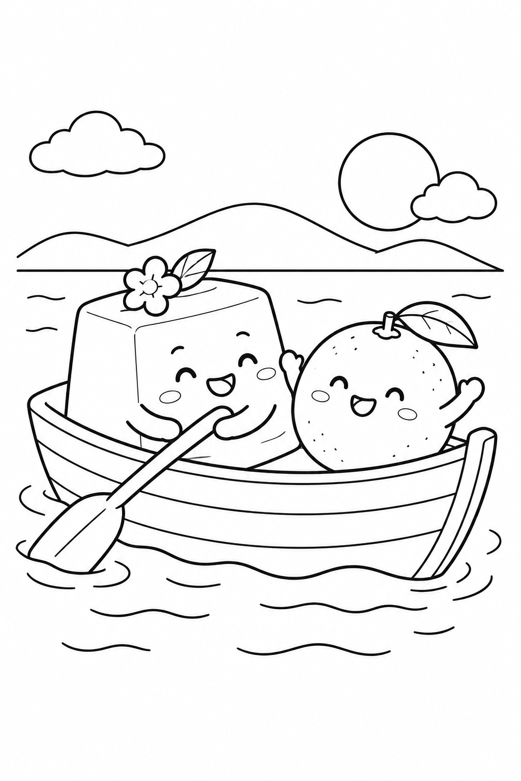 杏仁豆腐とみかんのボートの塗り絵