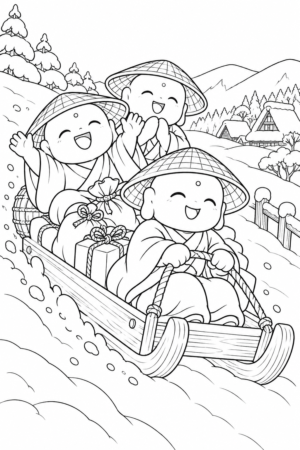 かさじぞう・おじぞうさまのそり便の塗り絵