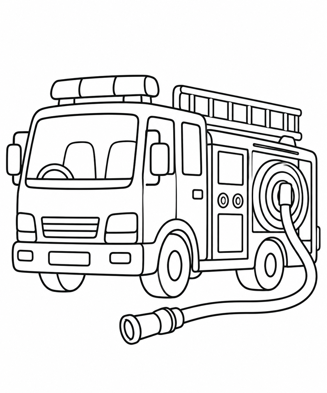 Coloriage Camion de pompiers et tuyau