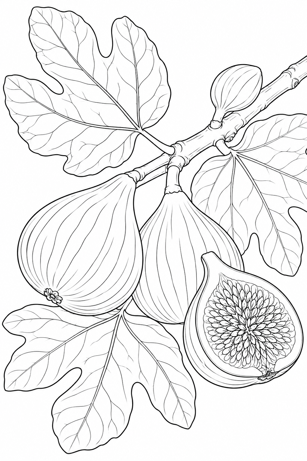 Coloriage Étude de nature : Figues et grandes feuilles