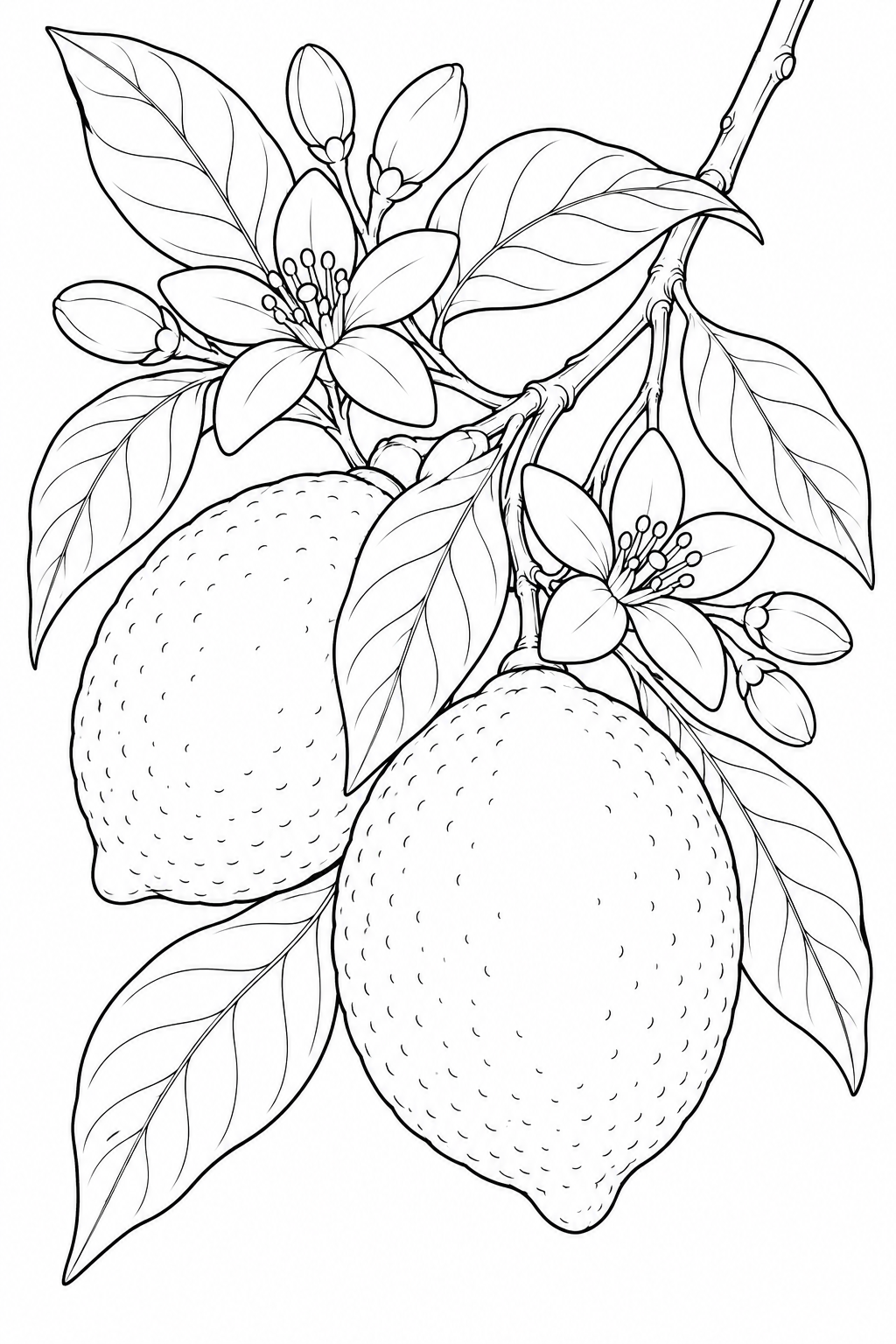 Coloriage Étude de nature : Fleurs et fruits du citronnier