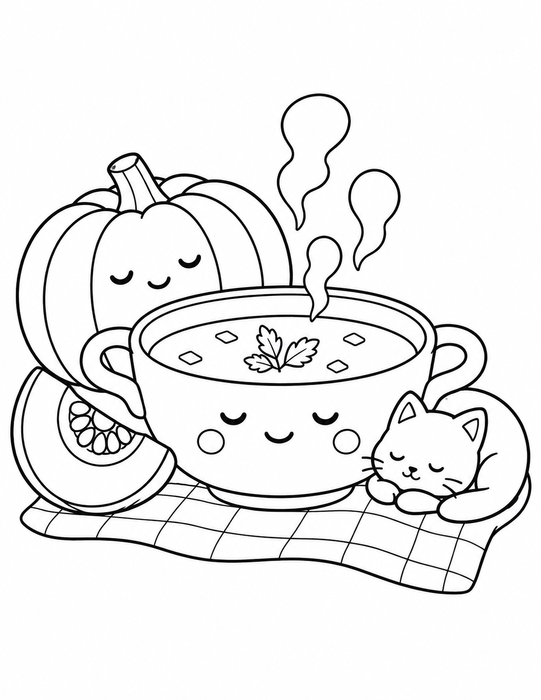 かぼちゃスープのひとやすみの塗り絵
