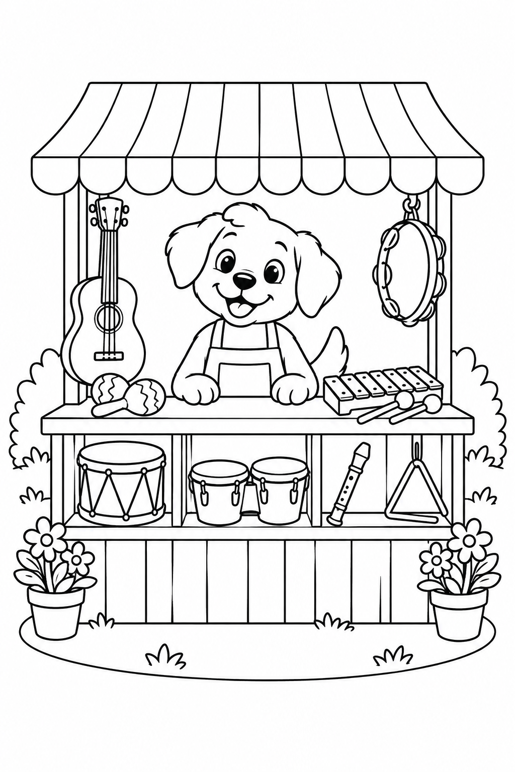 こいぬの楽器屋さんの屋台の塗り絵