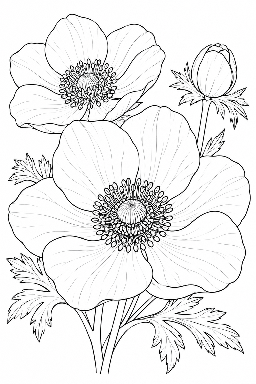観察スケッチ：アネモネの花びらの塗り絵