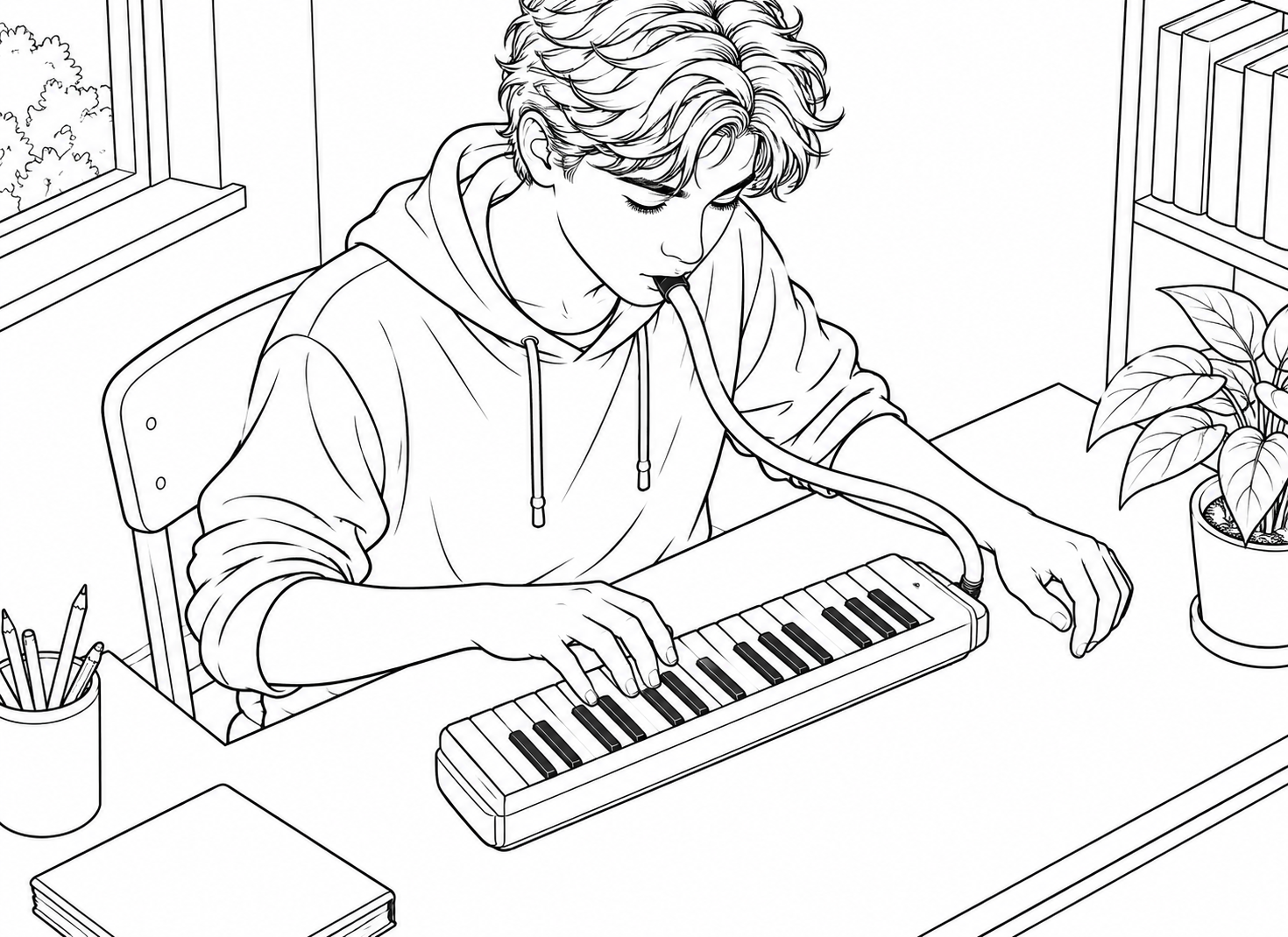 Dibujo de Melódica tocada con tubo para colorear