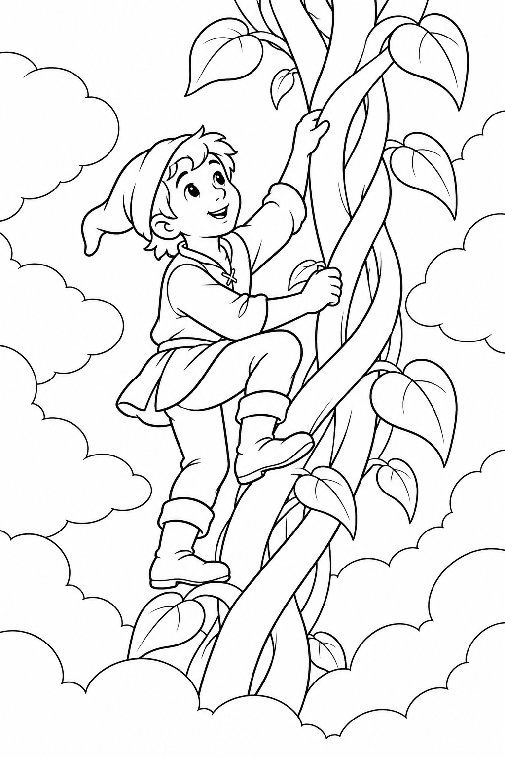 Jack and the Beanstalk・Heartwarming — An adventure through the clouds coloring page