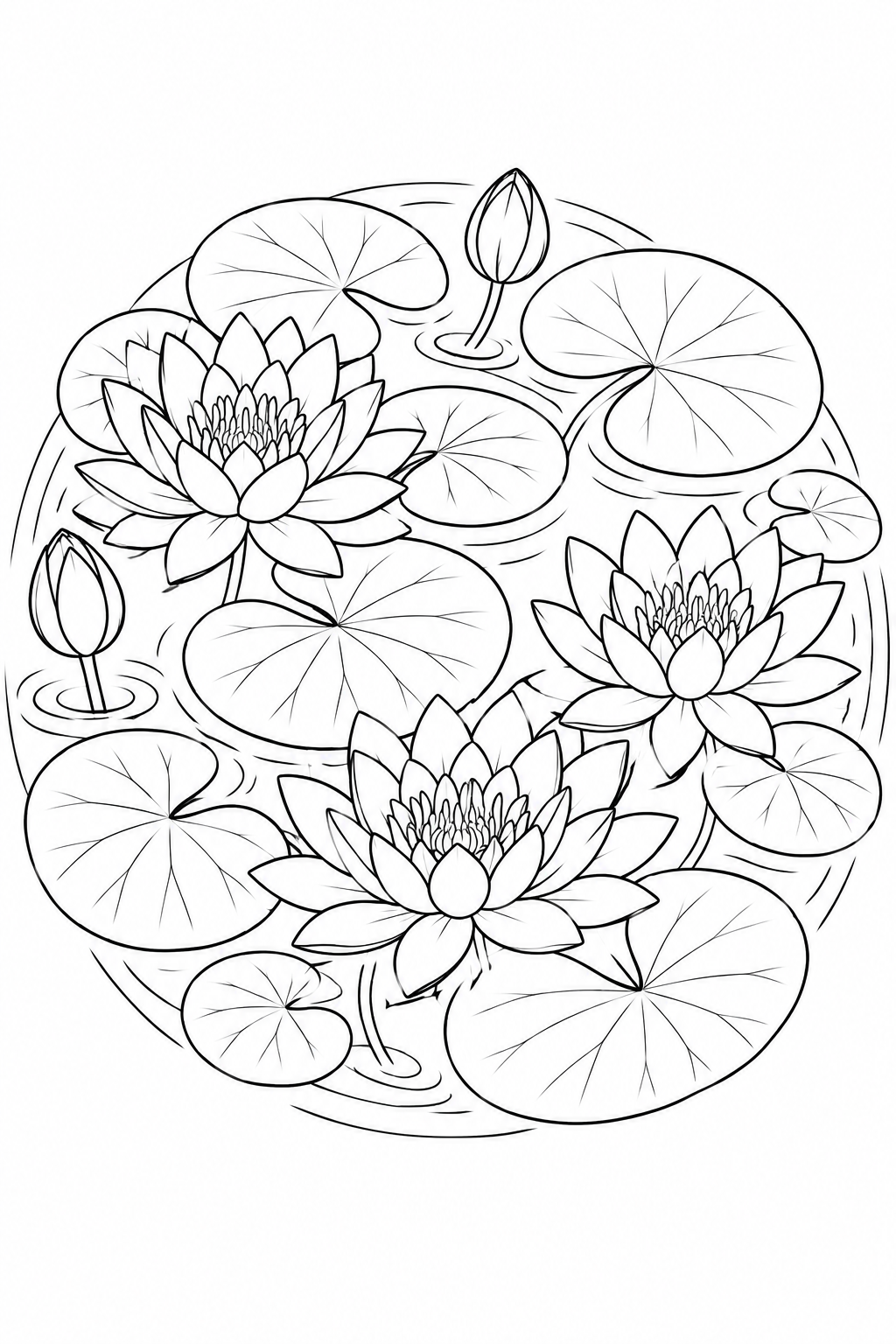 睡蓮の葉をつなぐ円形模様の塗り絵