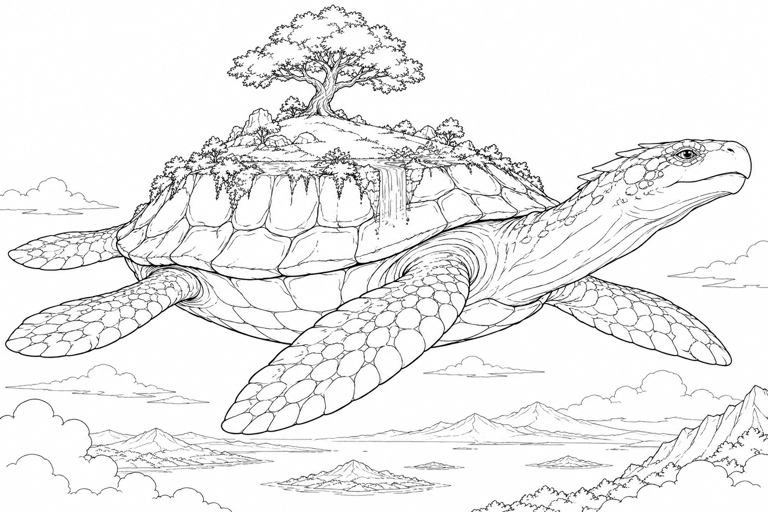 Dibujo de Gran dragón llevando una isla flotante para colorear