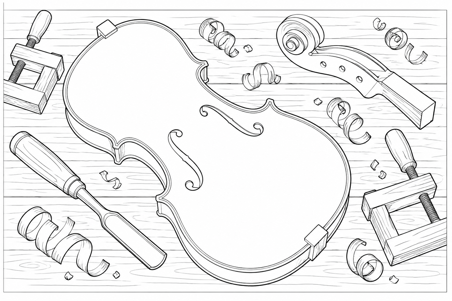 Coloriage Établi de luthier