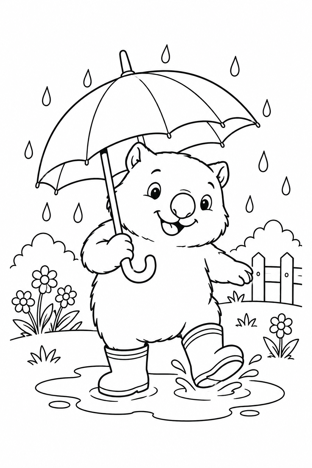 ウォンバットの雨の日さんぽの塗り絵