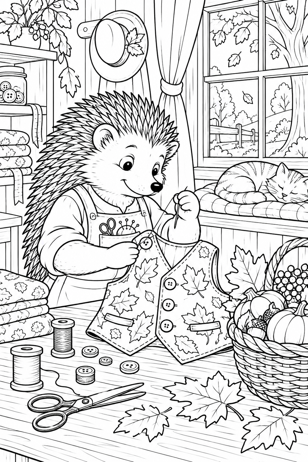 秋のはりねずみの仕立て屋の塗り絵
