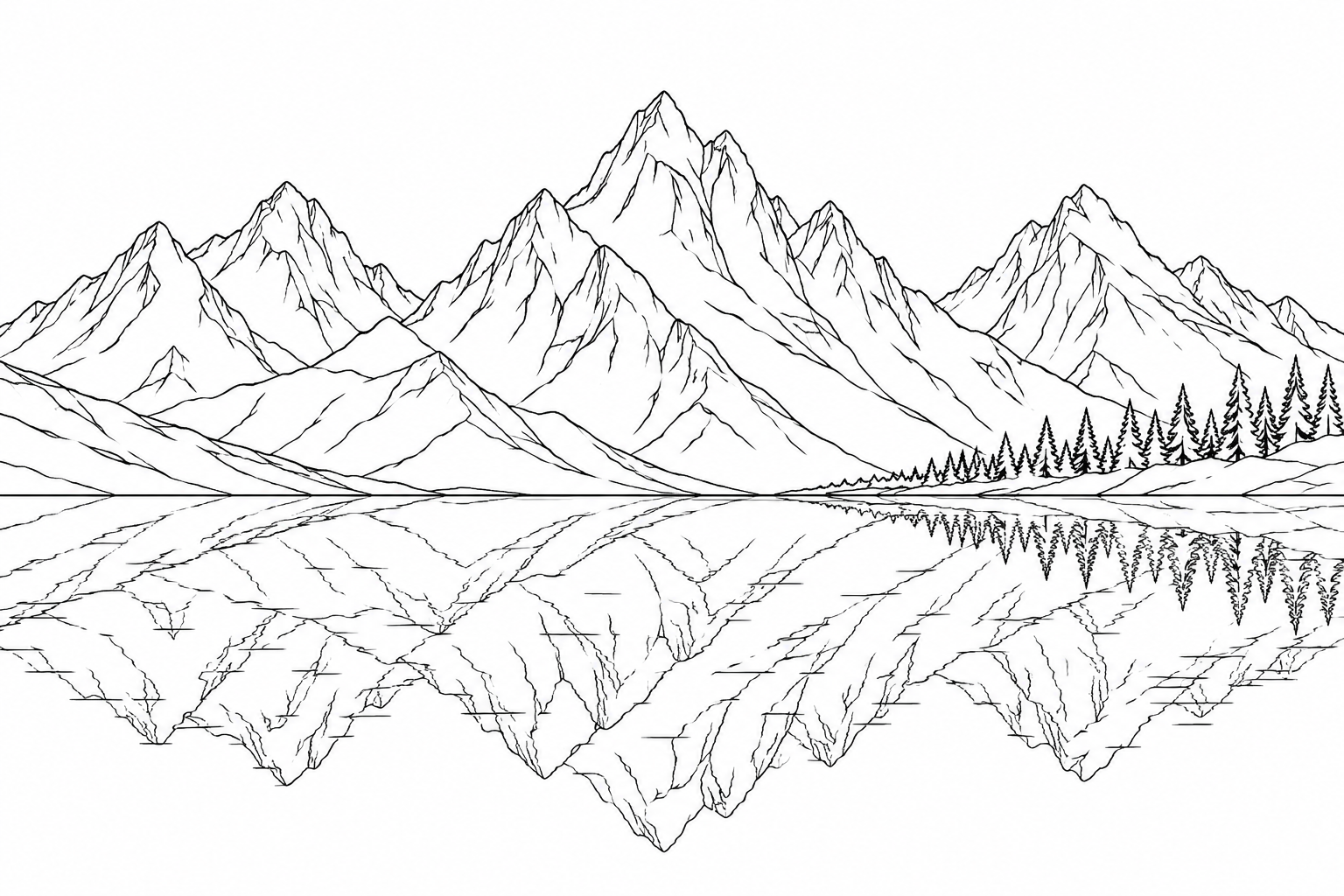 Coloriage Sommets reflétés dans un lac de montagne