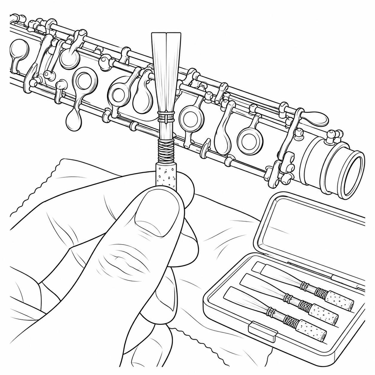 Desenho de Palheta de oboé entre os dedos para colorir