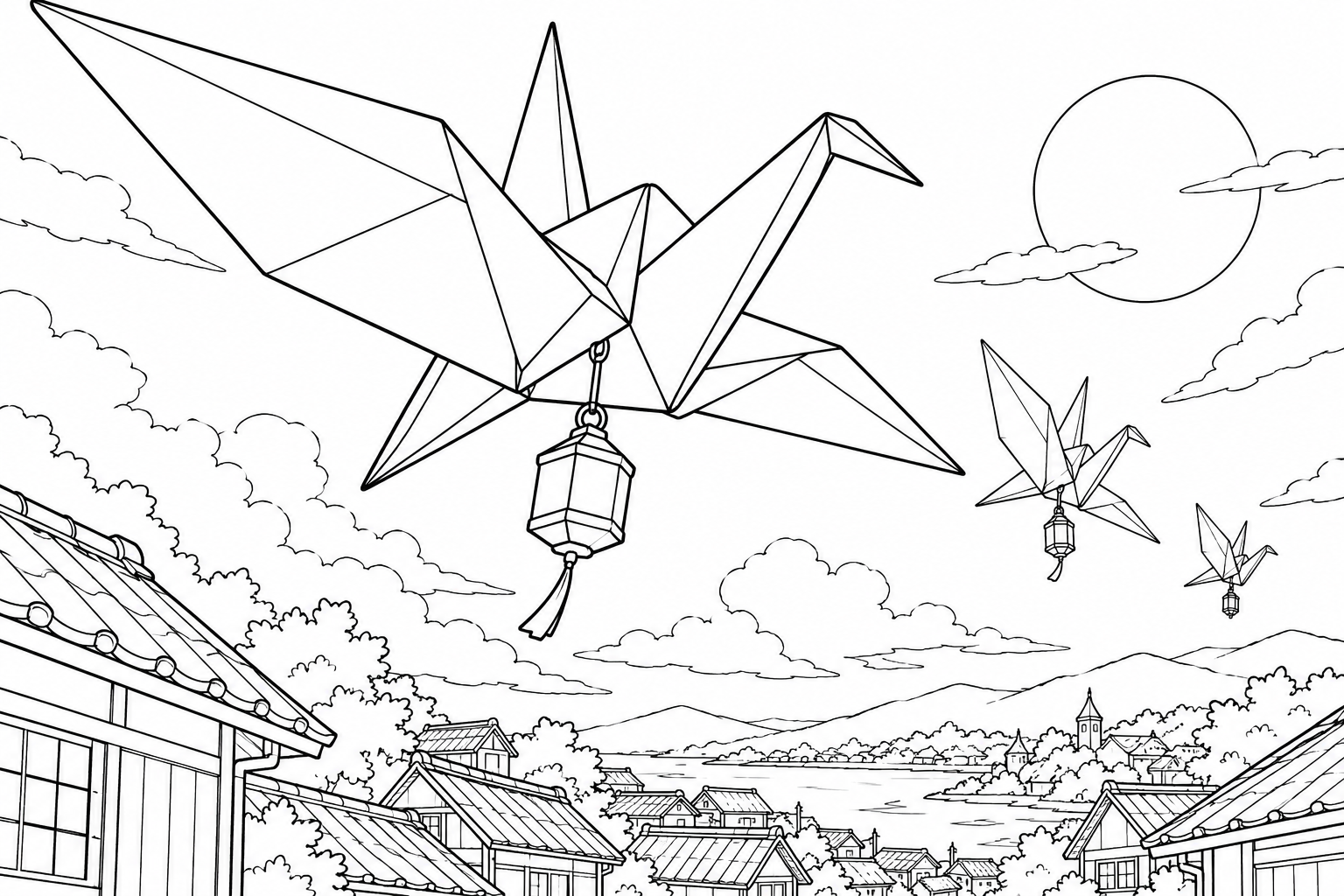 ランタンを届ける紙の鳥の塗り絵