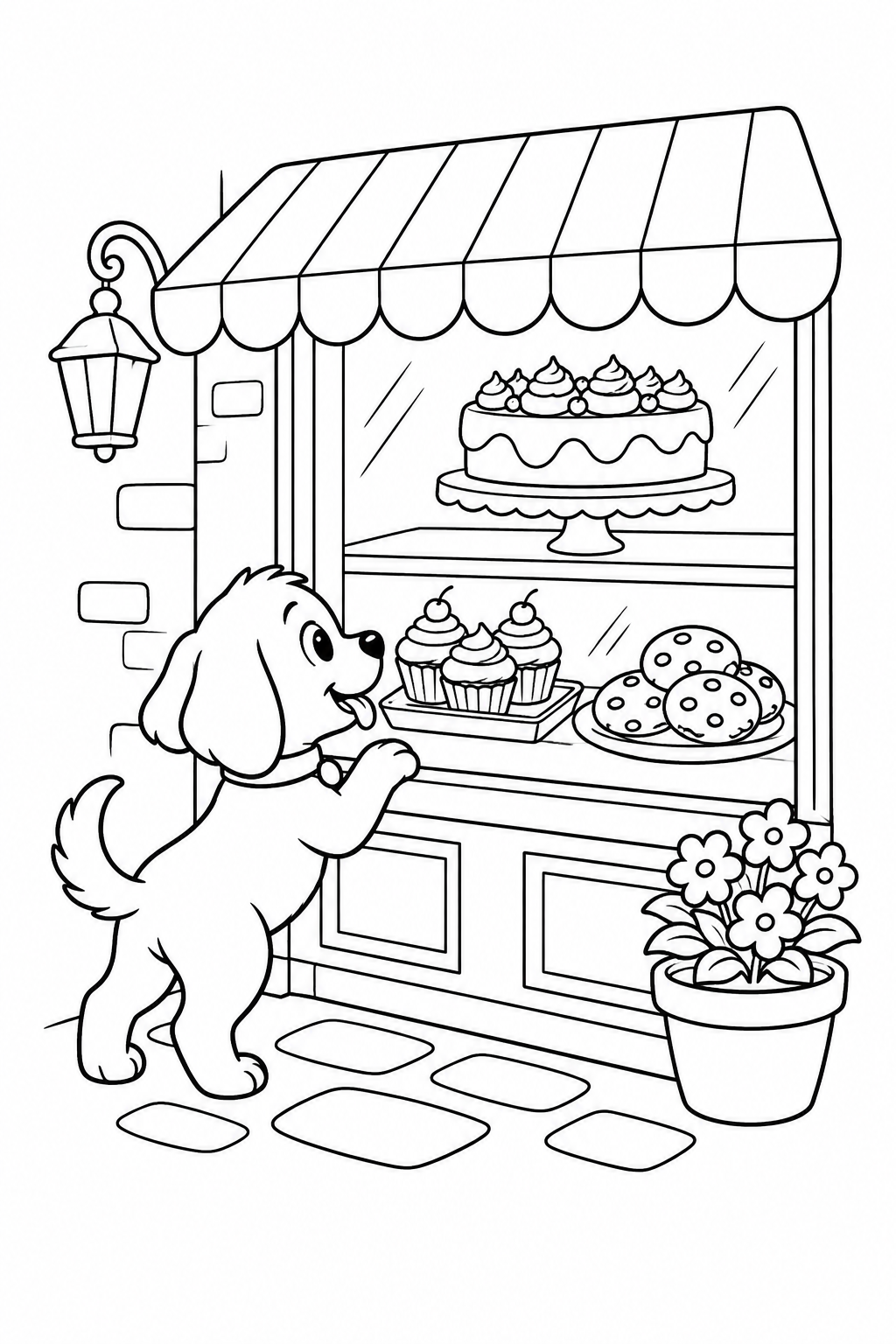 Coloriage La vitrine de la boulangerie du chiot