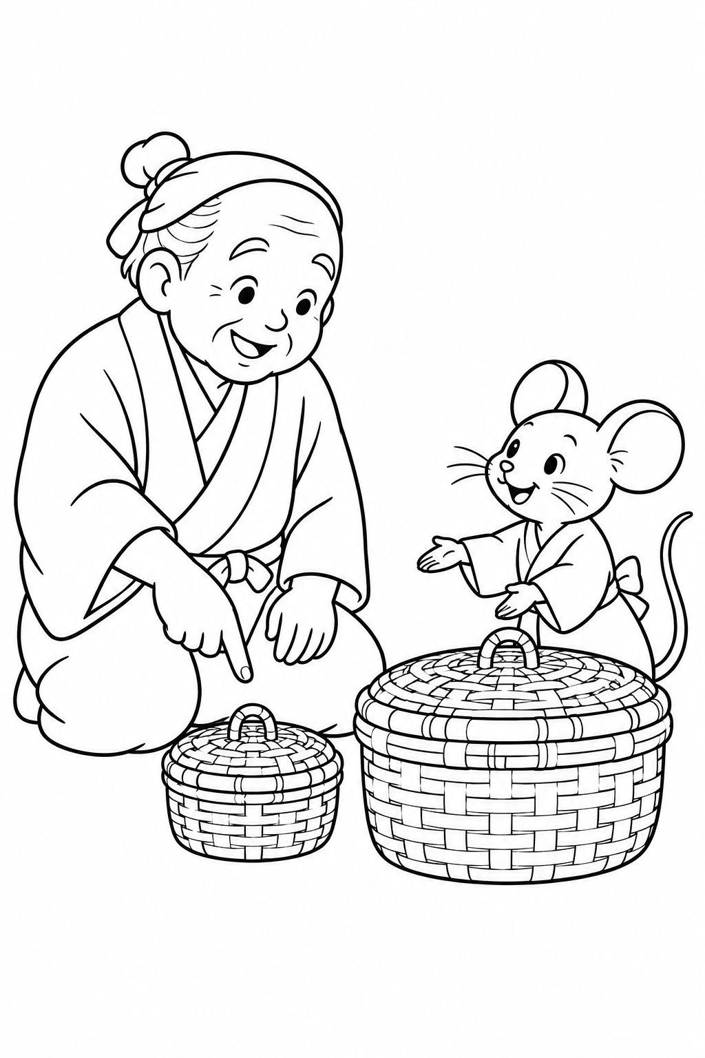 おむすびころりん・ほっこり:大きなつづらと小さなつづらの塗り絵