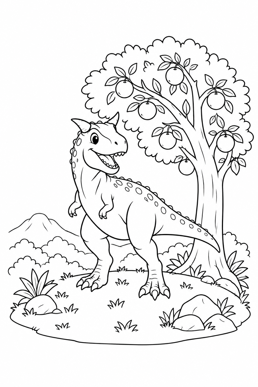 Carnotaurus on a Fruit Tree Hill coloring page