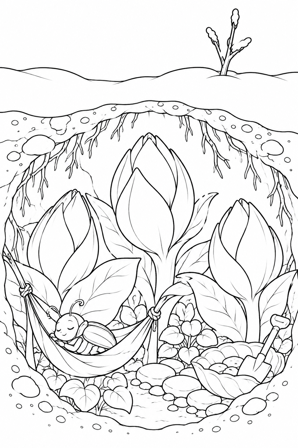 雪の下で春を待つ庭の塗り絵