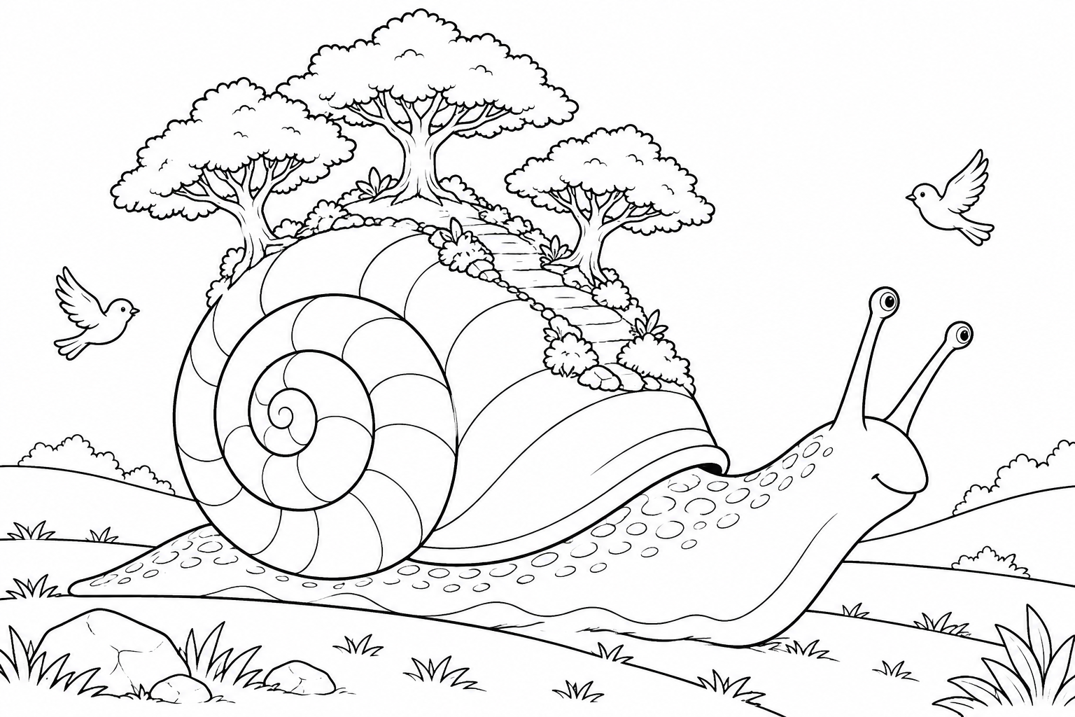 森を運ぶ巨大なカタツムリの塗り絵