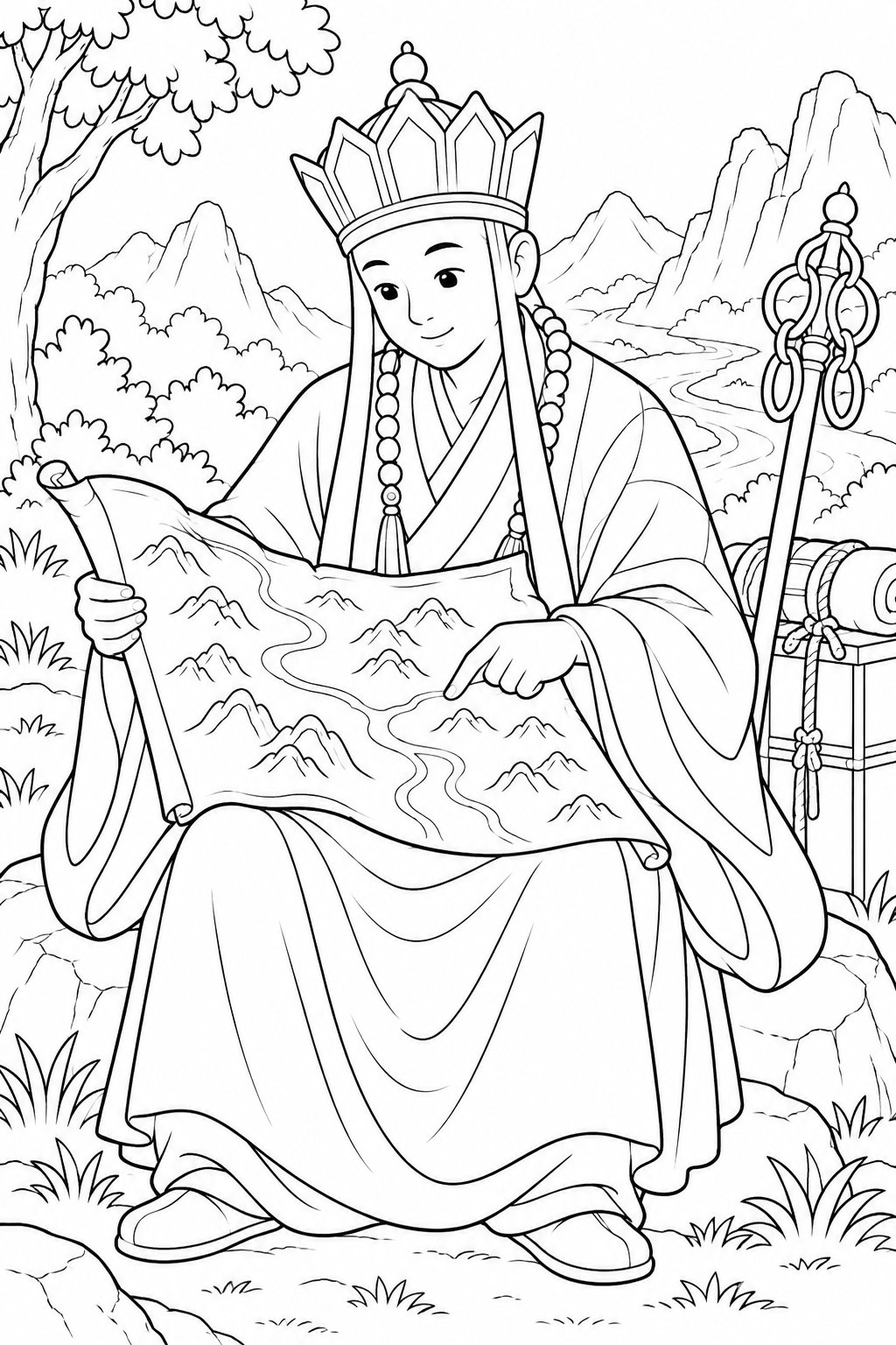 ほっこり西遊記:三蔵と旅の地図の塗り絵