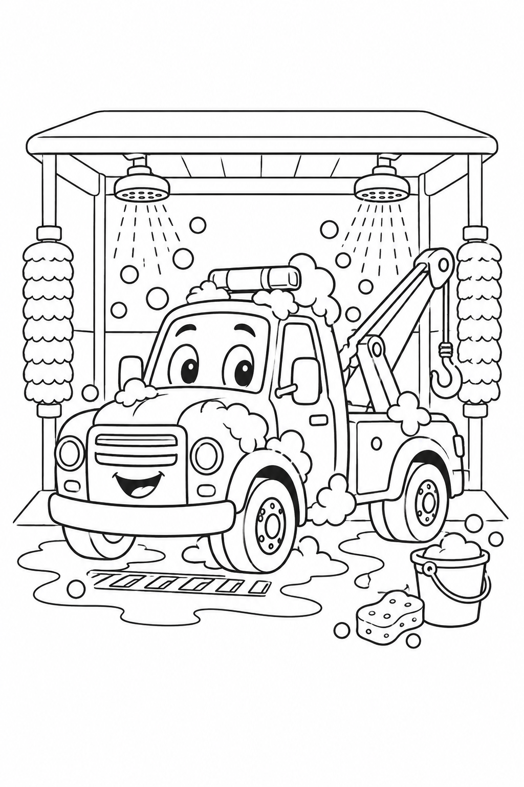 Dibujo de La grúa en el lavadero de coches para colorear