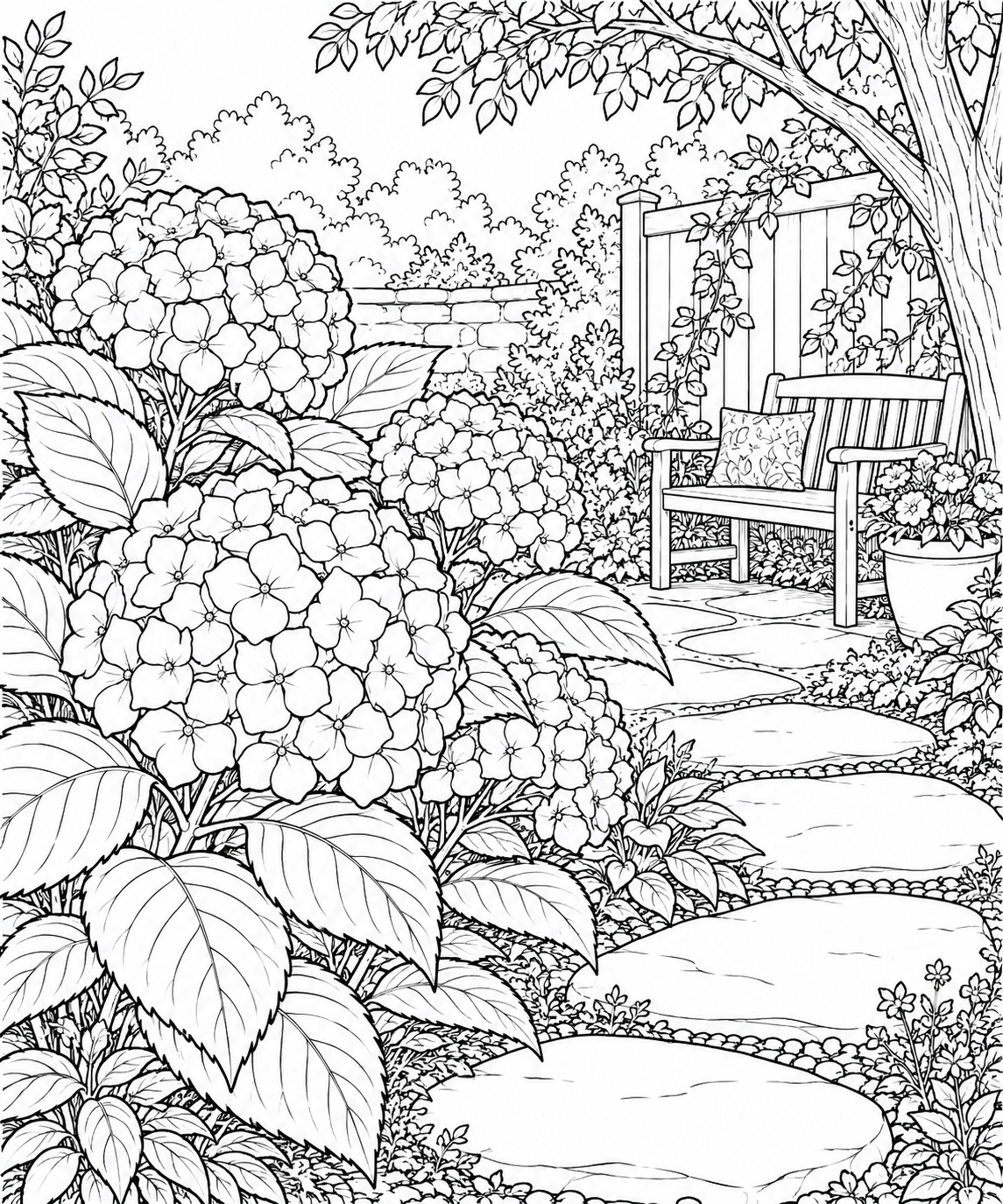 自然のひとこま:アジサイの花房の塗り絵