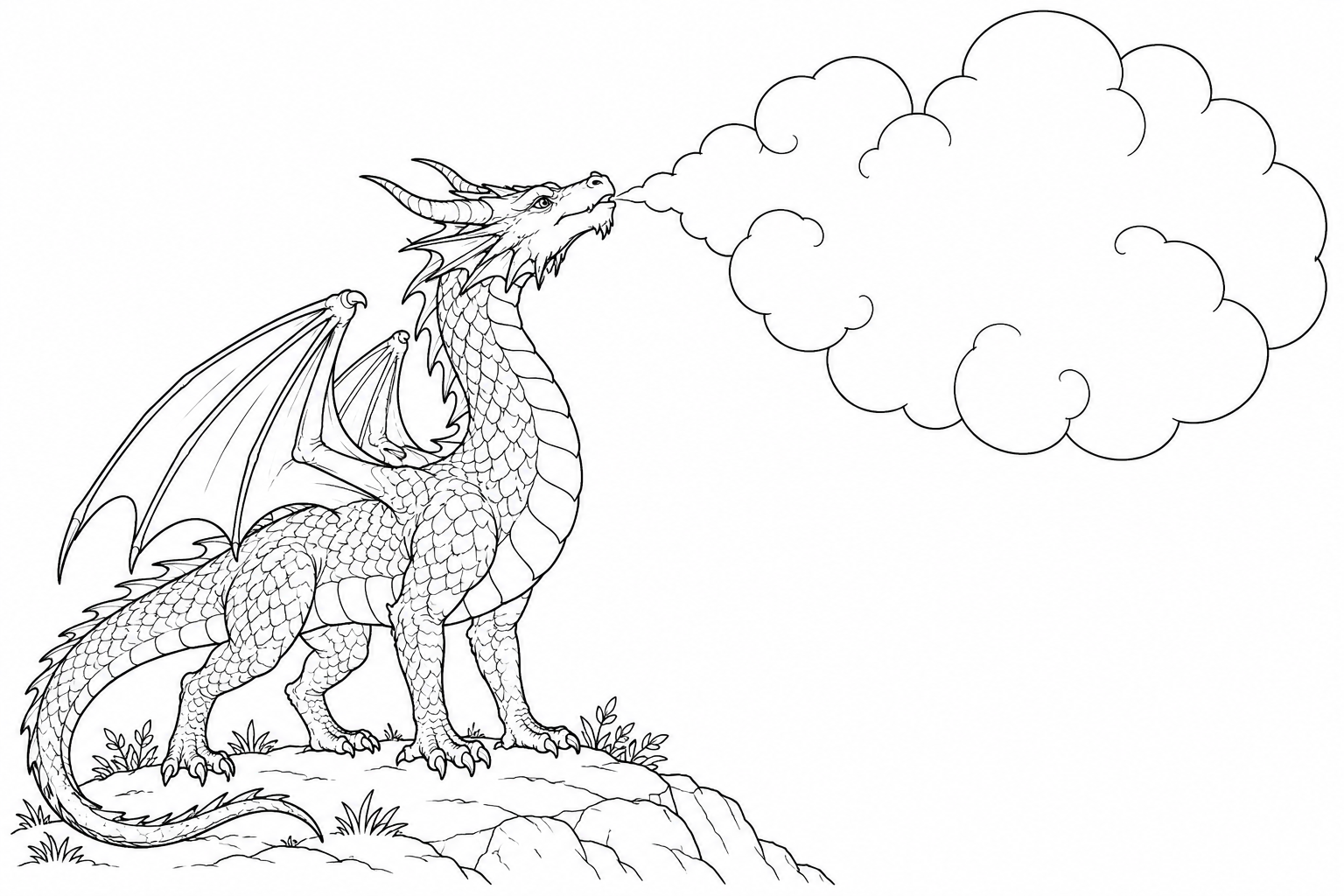 Coloriage Dragon soufflant un nuage