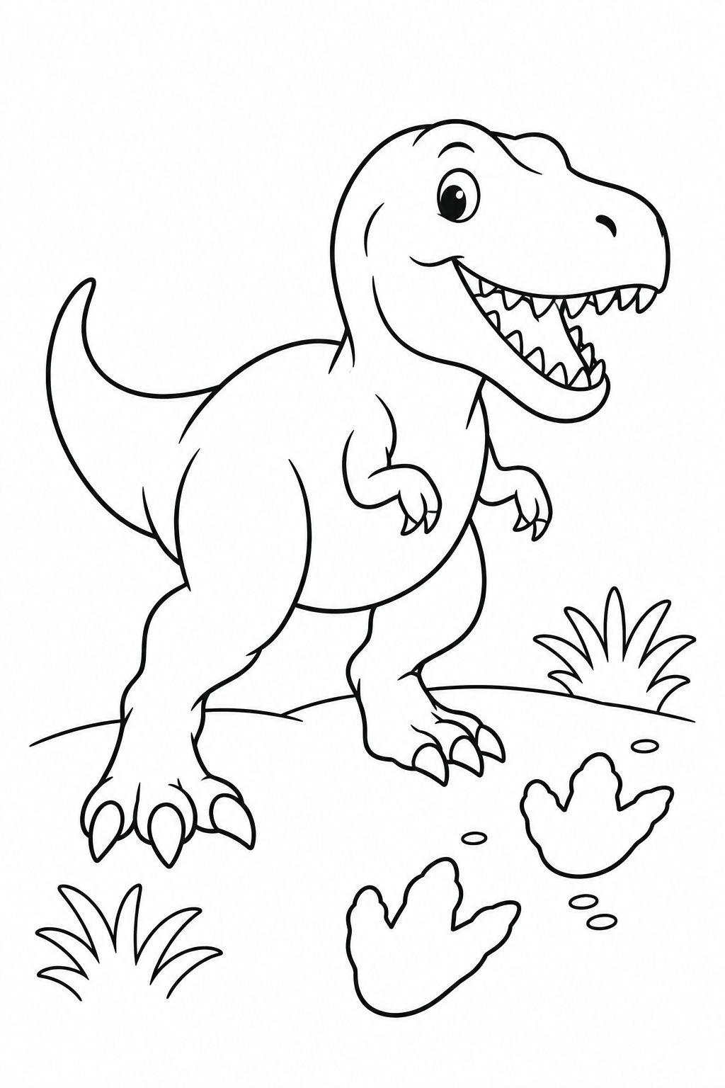 ティラノサウルスと足あとの塗り絵